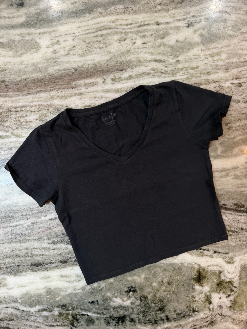 John Galt Brandy Melville Black V-Neck Crop Tee